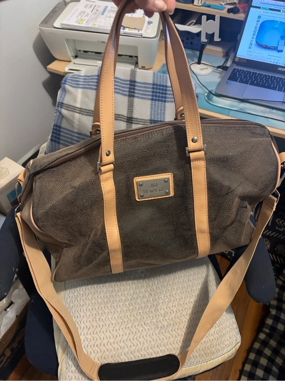Men's Brown Duffel Bag with Tan Trim